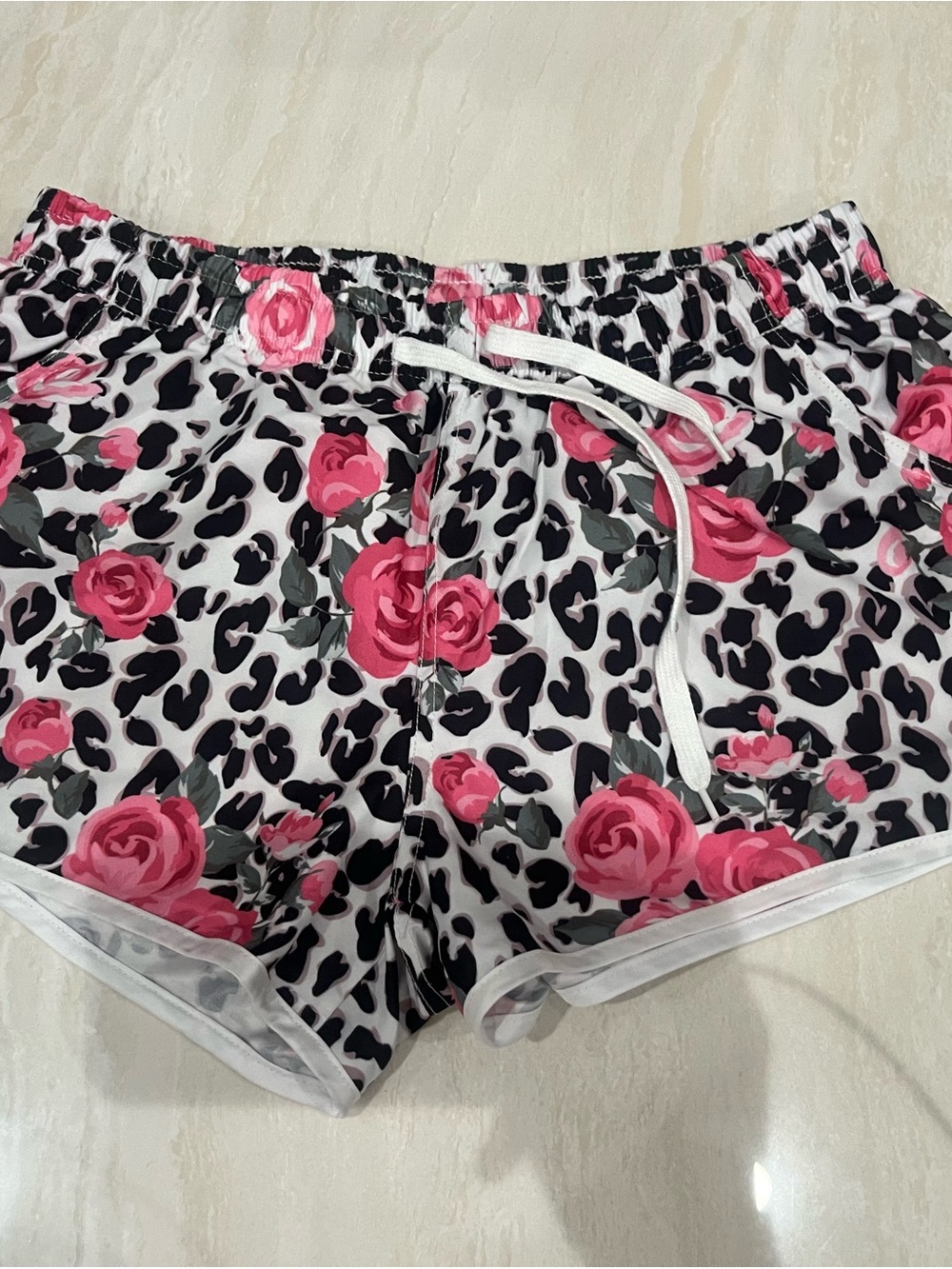 Floral Rose Print Lounge Shorts - Pink & Black
